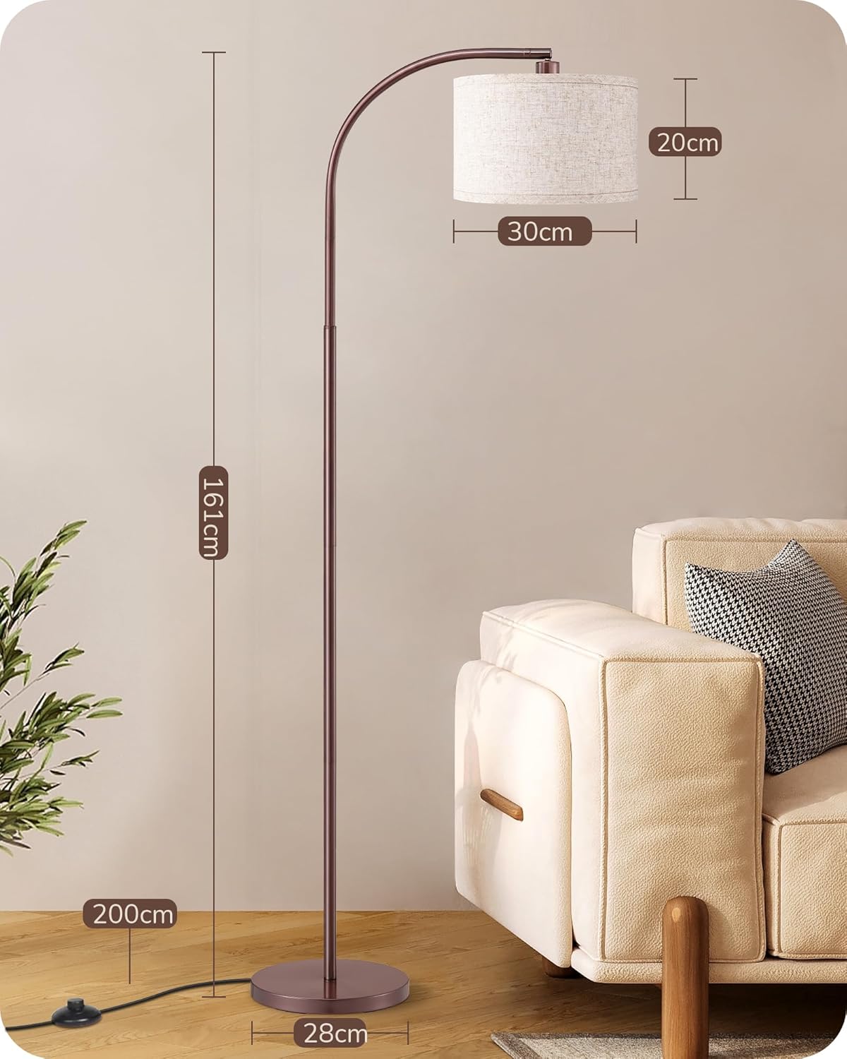 Vloerlamp Booglamp met Beige Linnen Kap, Inclusief E27 LED lamp – Vera