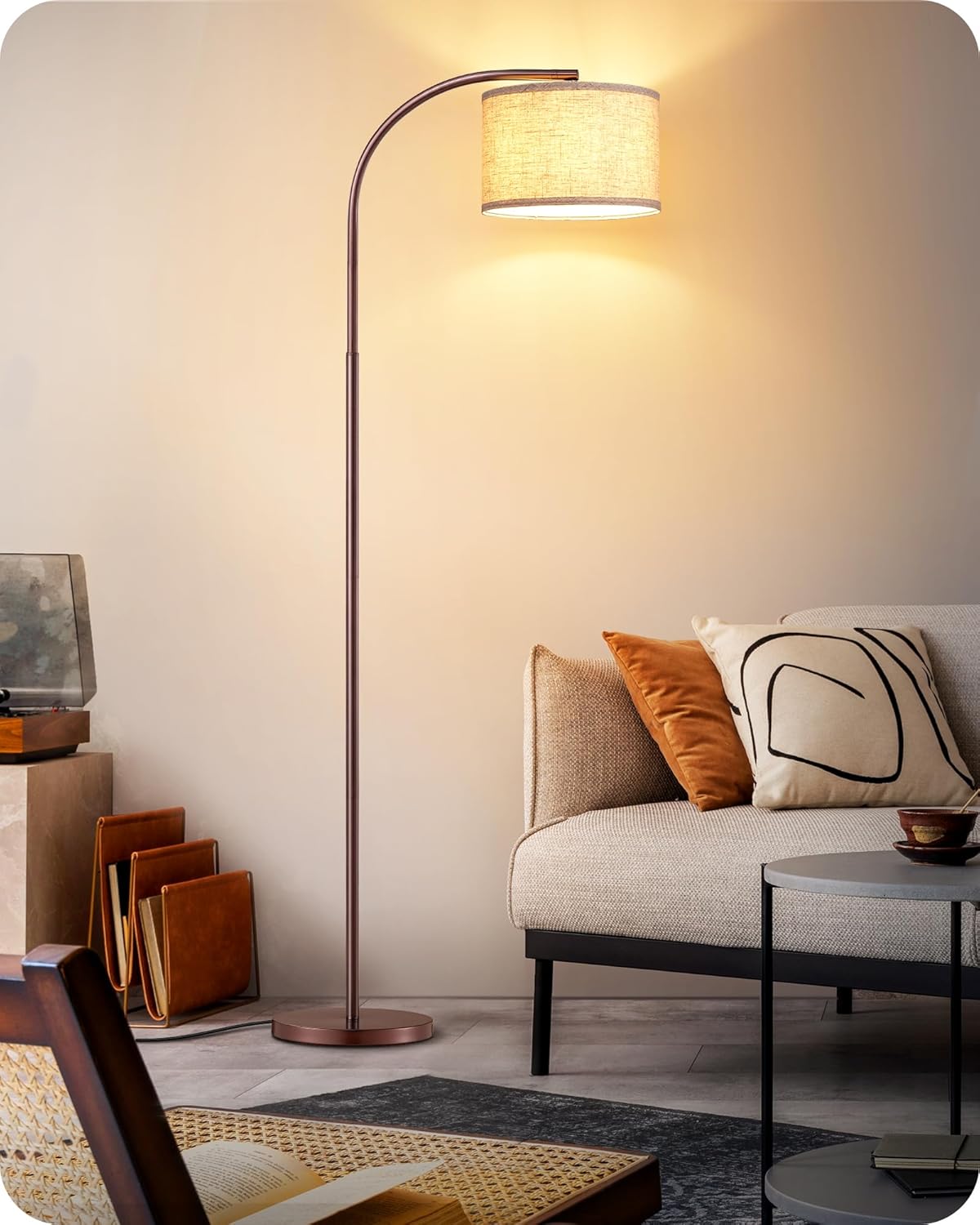 Vloerlamp Booglamp met Beige Linnen Kap, Inclusief E27 LED lamp – Vera