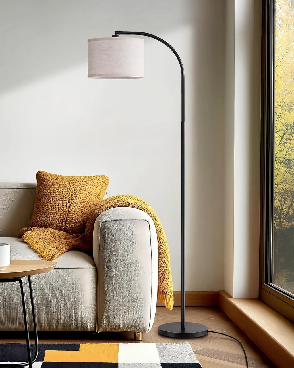Vloerlamp Booglamp met Beige Linnen Kap, Inclusief E27 LED lamp – Vera
