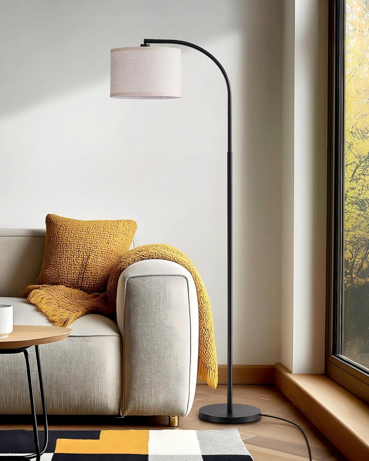 Vloerlamp Booglamp met Beige Linnen Kap, Inclusief E27 LED lamp – Vera