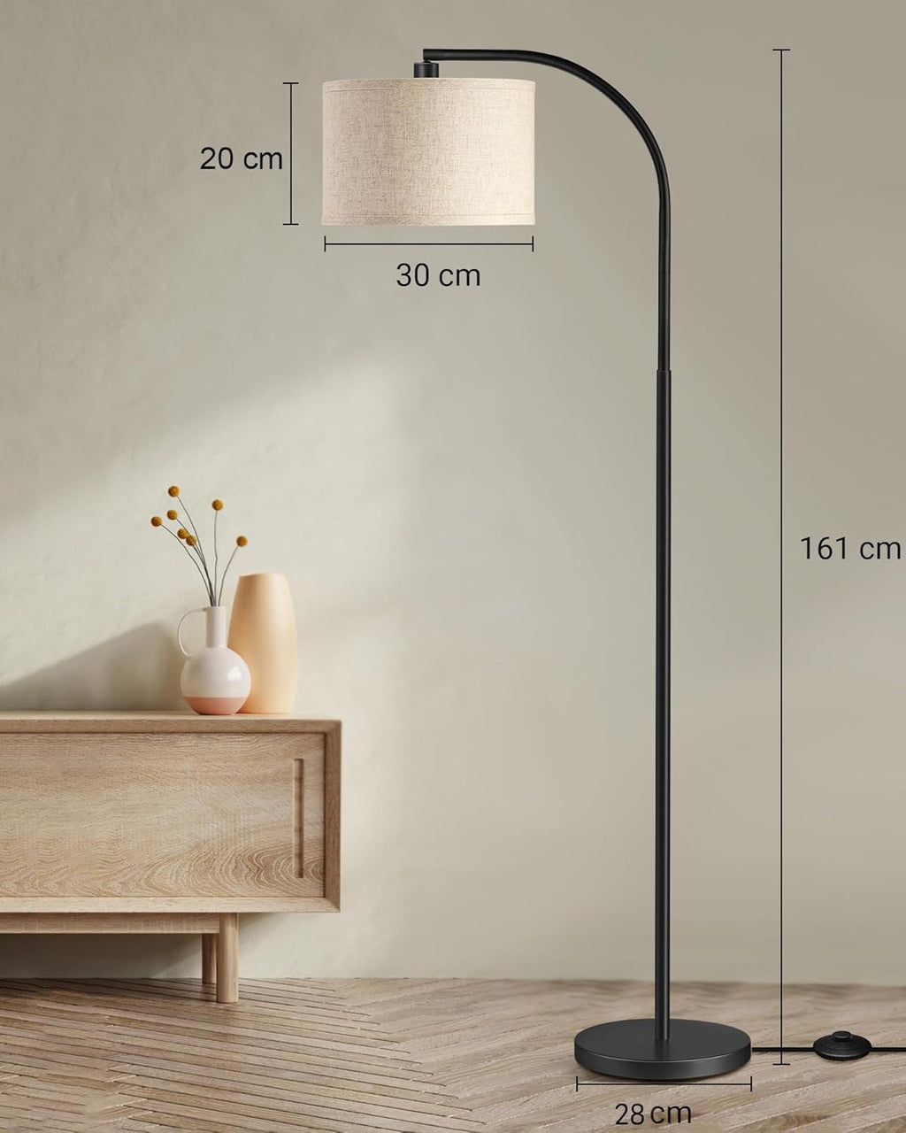 Vloerlamp Booglamp met Beige Linnen Kap, Inclusief E27 LED lamp – Vera